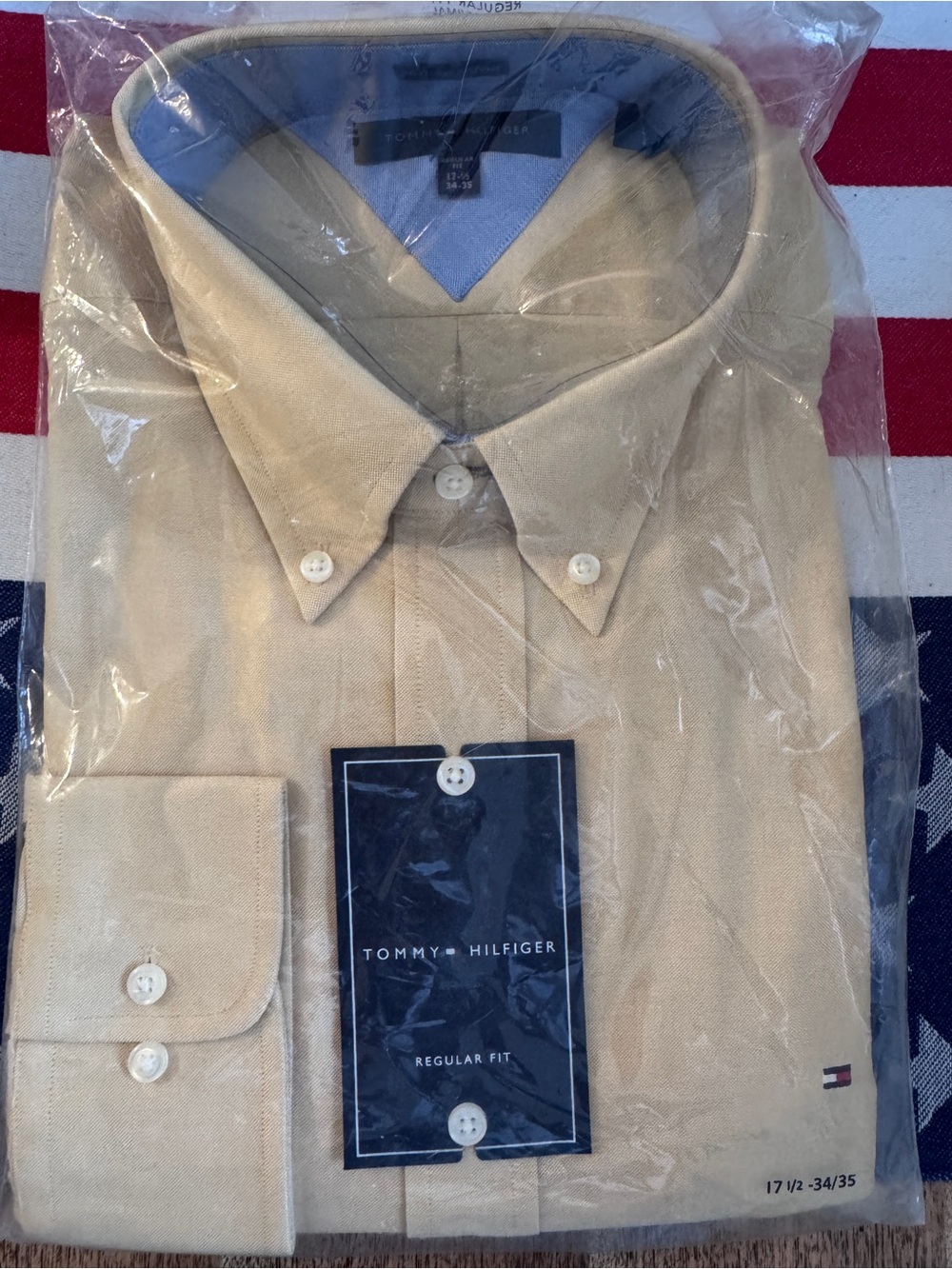 Tommy Hilfiger gold button down oxford shirt. 17.5 34/35 NWT